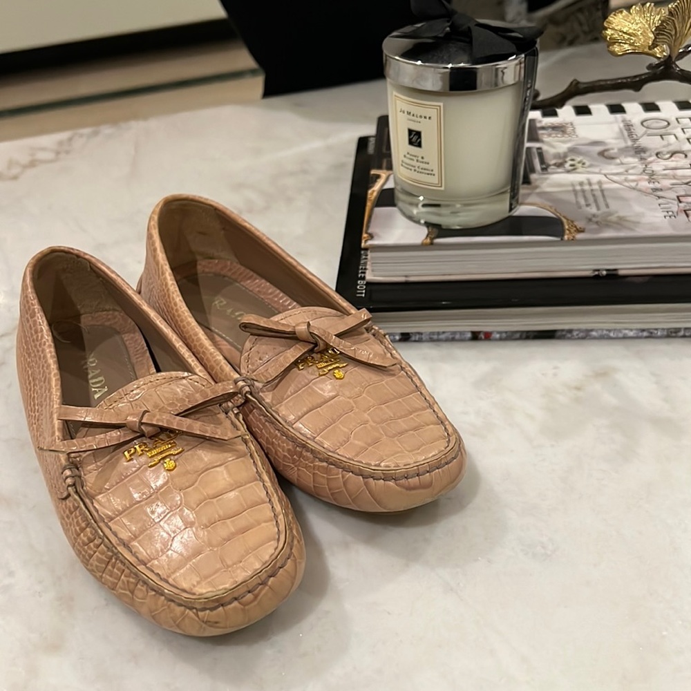 Prada/ tan loafers